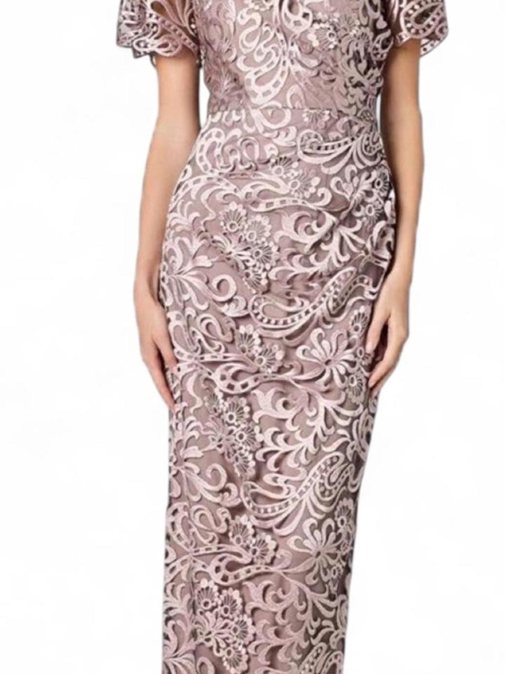 JS Collections Paisley Lace Maxi Dress Brown Size 12 Like New